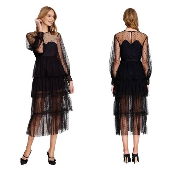 NEW ALICE MCCALL Sheer Black Polka Dot Mysteria Midi Dress - Picture 2 of 9